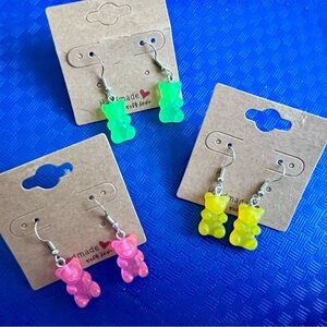 HAND CRAFTED Gummy Bear EARRINGS NWT  PICK 1  Pink Green Yellow Available